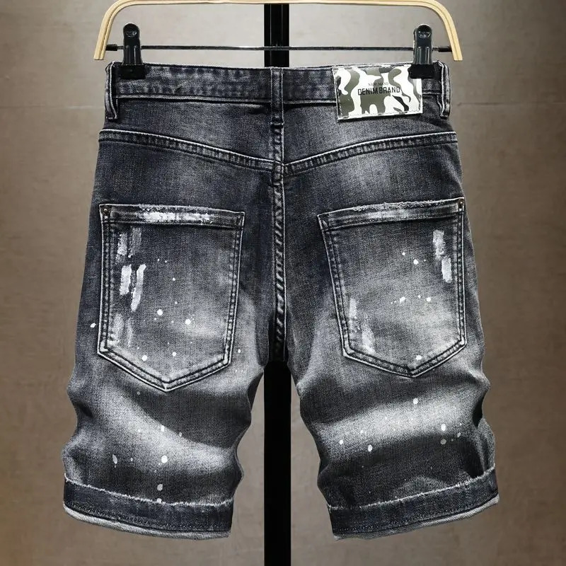 Casual Summer Jeans Knee-length Distressed Denim Shorts Spray Paint and Stickers Boyfriend Mens Clothing Short Pants 250109