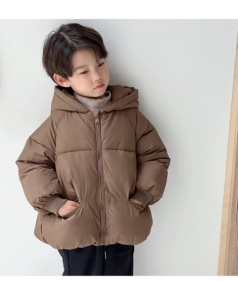 Autumn Winter Kid Thicken Fashion Cotton Coat Boy Children Solid Cardigan Hooded Long Sleeve Tops Girl Baby Warm Casual Jacket 250115