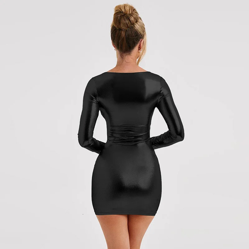 Autumn Winter Sexy Dresses For Women Black Silver Bodycon Long Sleeve Mini Dress Female Party Nightclub Short Gown vestidos 250122