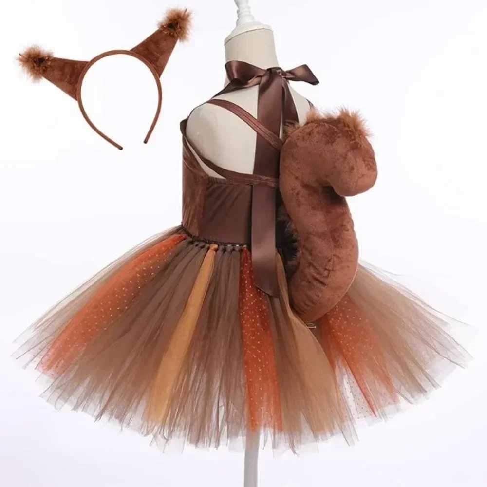 Childrens Squirrel Dress Cosplay Halloween Costume Animal Cute Dress Childrens Day Performance Costume Role Play Gauze Skirt W250117