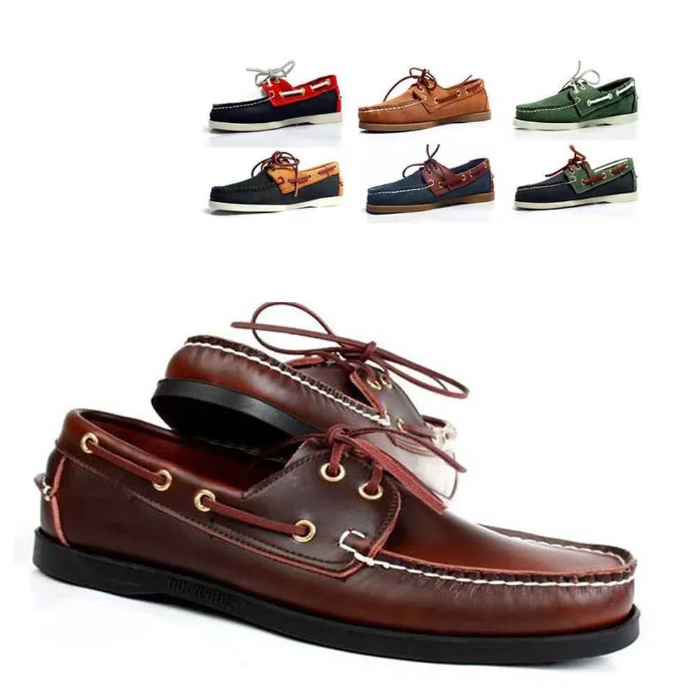 Men Boat Shoes Genuine Leather Sneakers Women Loafers Driving Fi Handmade England Flat Casual Board Shoes Lace upXJ250118