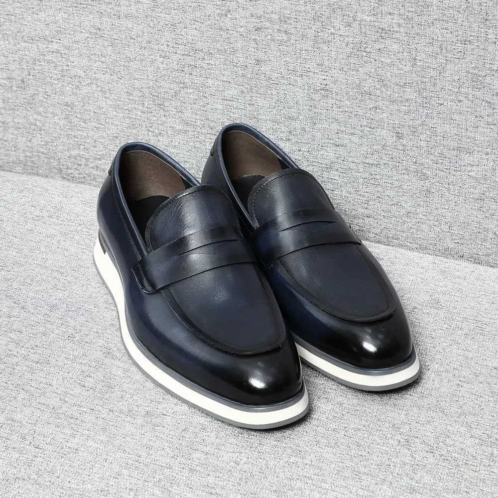 Classy Mens Casual Business Shoes Genuine Cow Leather and Flat Penny Loafers Spring/Autumn Sneakers Blue Black Size 38 To 46XJ250118