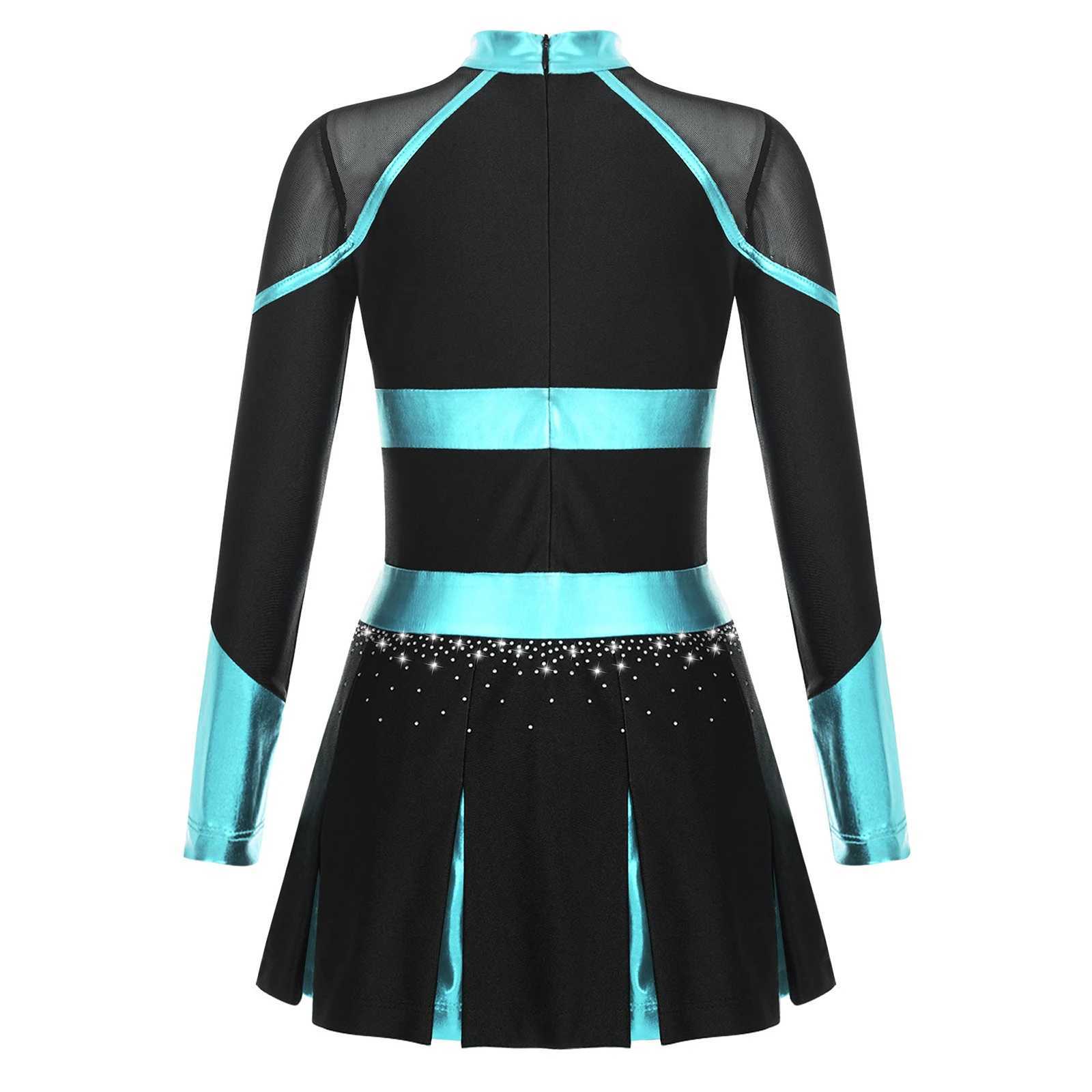 Kids Girls Cheerleader Costume Outfit Rhinestone Long Sleeve Dress Musical Cheerleading Uniform Halloween Party Carnival CosplayW250121