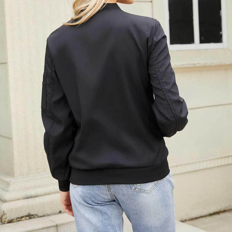 Spring Autumn Thin Flight Jacket Womens Casual Long Sleeve Coat Womens Loose Standing Neck Baseball Jersey Womens Leather Womens Jacket 241209