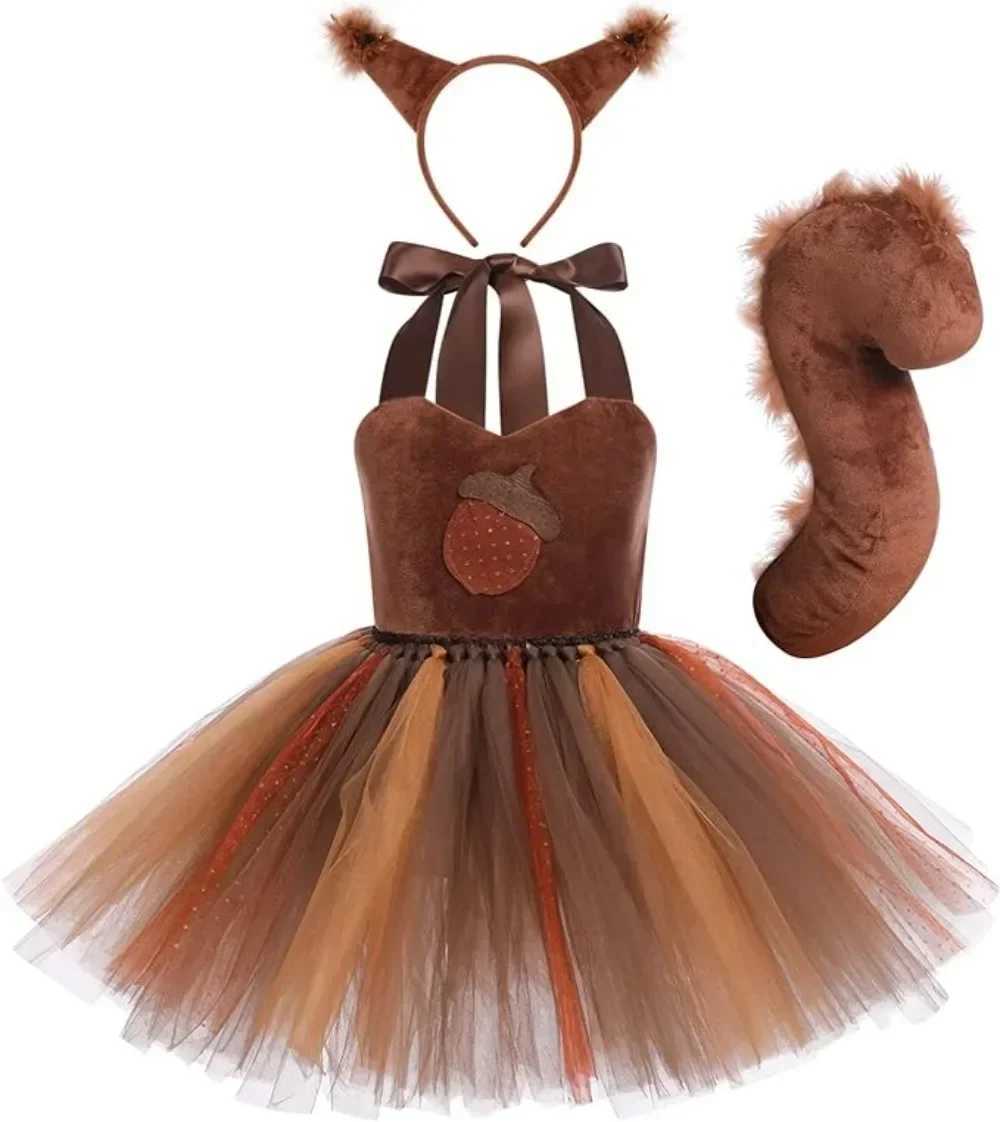 Childrens Squirrel Dress Cosplay Halloween Costume Animal Cute Dress Childrens Day Performance Costume Role Play Gauze Skirt W250117