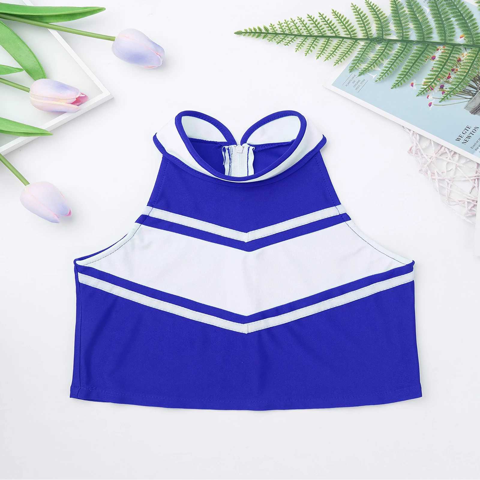 Kids Girls Cheerleading Costume Cheerleader Outfit Sleeveless Zippered Tops with Pleated Skirt School Stage Performance ClothesW250121