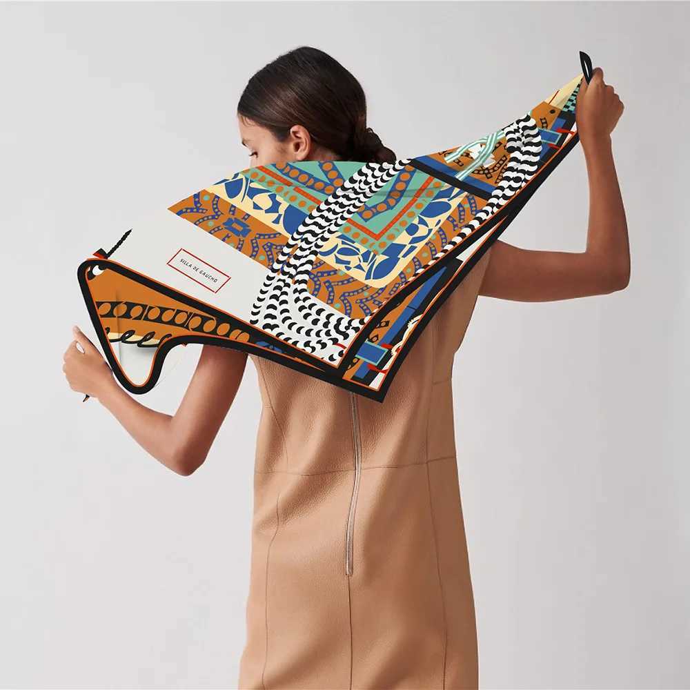 New 90cm Twill Silk Scarf Shl Luxury Brand Saddle Print Square Scarves Women Hijabs Bandana Foulard Neckerchief Head Scarves W250118