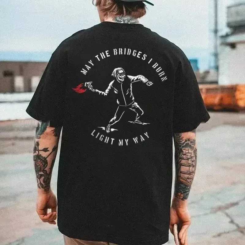 Gothic Harajuku bicycle skull graphic T-shirt mens fashion trend short sleeved top dark punk skull retro T-shirt mens oversized T-shirt W250117