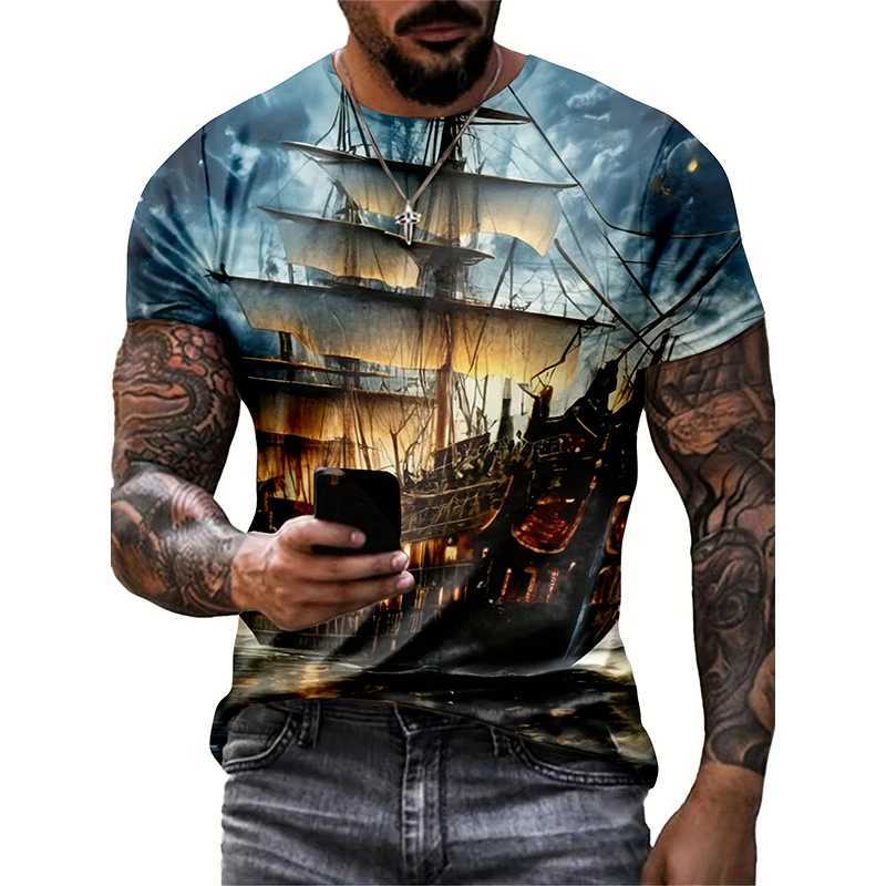 Sailing Ship Graphic T-Shirts Sailboat 3D Print Men Women T Shirt Short Sleeve Oversized Harajuku Y2k Tops Tees Kids Clothing W250117