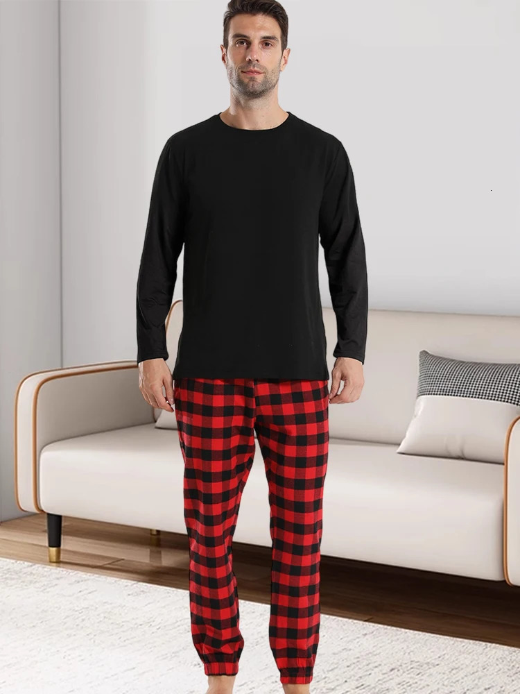 Mens homewear suit fashion leisure solid colour pyjamas plaid pyjama trousers shrinking feet home daily wear 250122