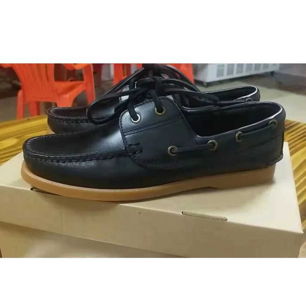 Fi Genuine Leather Mens loafers Low-top British Work Shoes Casual Breathable Boat Shoes Driving Wine red HandmadeXJ250118