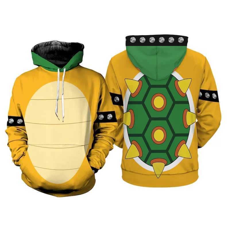New Super Brother series cosplay anime hoodie 3D cartoon Bowser printed mens track and field suit Pullover Harajuku hoodie Y2k clothing W250117