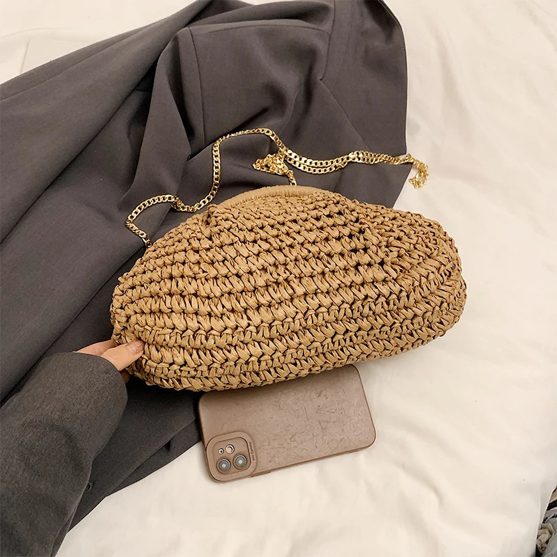 2024 Summer Straw Weaving Crossbody Bag Fashionable and Casual Shell Bag Womens Shoulder Bag with Excellent Texture 250207