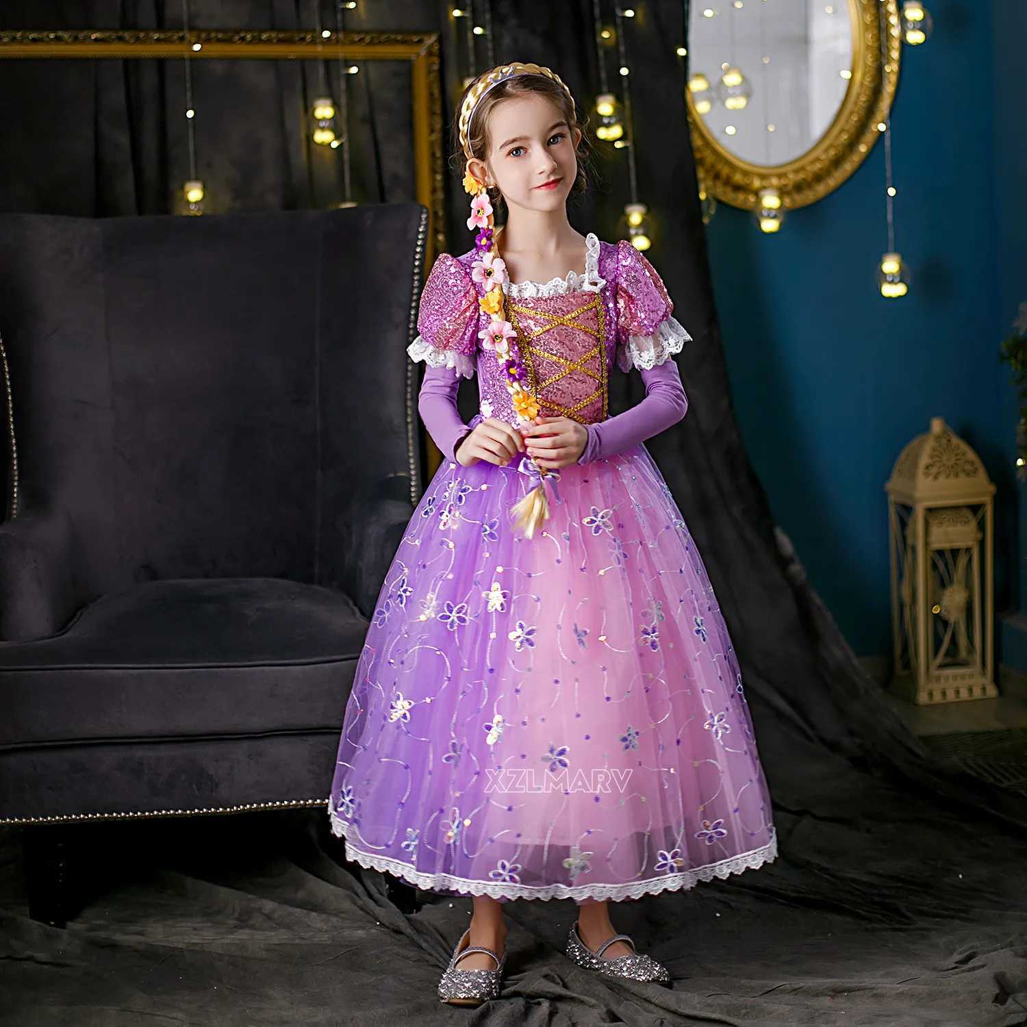 Children Girl Rapunzel Dress Kids Tangled Disguise Carnival Girl Princess Costume Birthday Party Gown Outfit Clothes 2-10 Years W250117