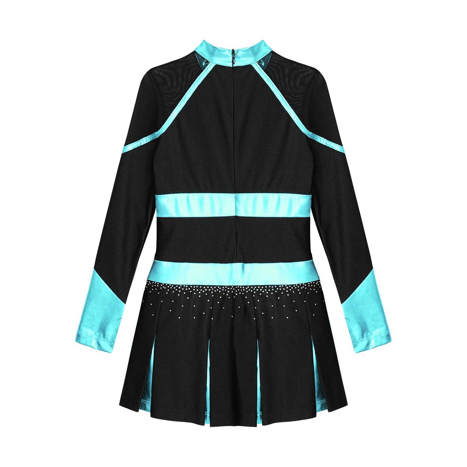 Kids Girls Cheerleader Costume Outfit Rhinestone Long Sleeve Dress Musical Cheerleading Uniform Halloween Party Carnival CosplayW250121