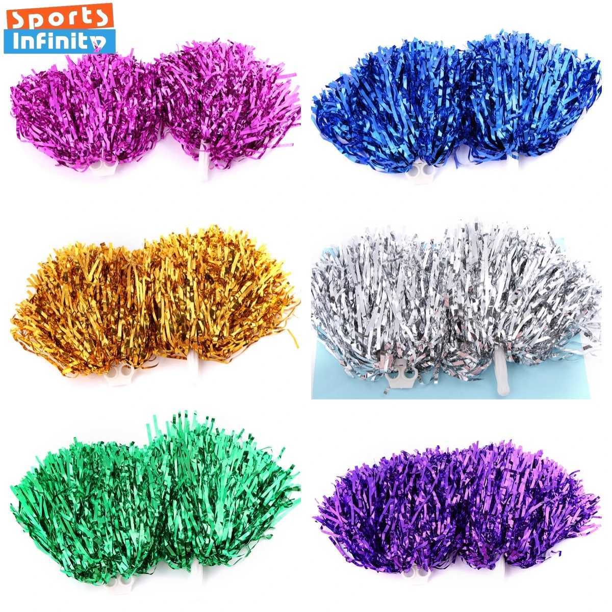 Cheerleading Pom Poms with Handle Cheer Balls Gold Silver Pink Red Green Blue for Hand Dance Women Girl Kids Pompoms AccessoriesW250121