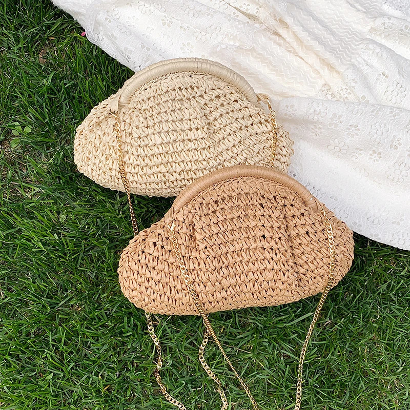 2024 Summer Straw Weaving Crossbody Bag Fashionable and Casual Shell Bag Womens Shoulder Bag with Excellent Texture 250207