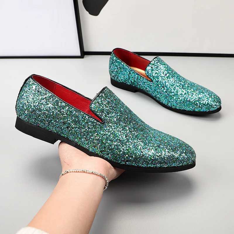 Mens Casual Shoes Mens Comfortable Driving Loafers Light Men Fi Sequins Bling Party Wedding Flats EU Sizes 38-48XJ250118