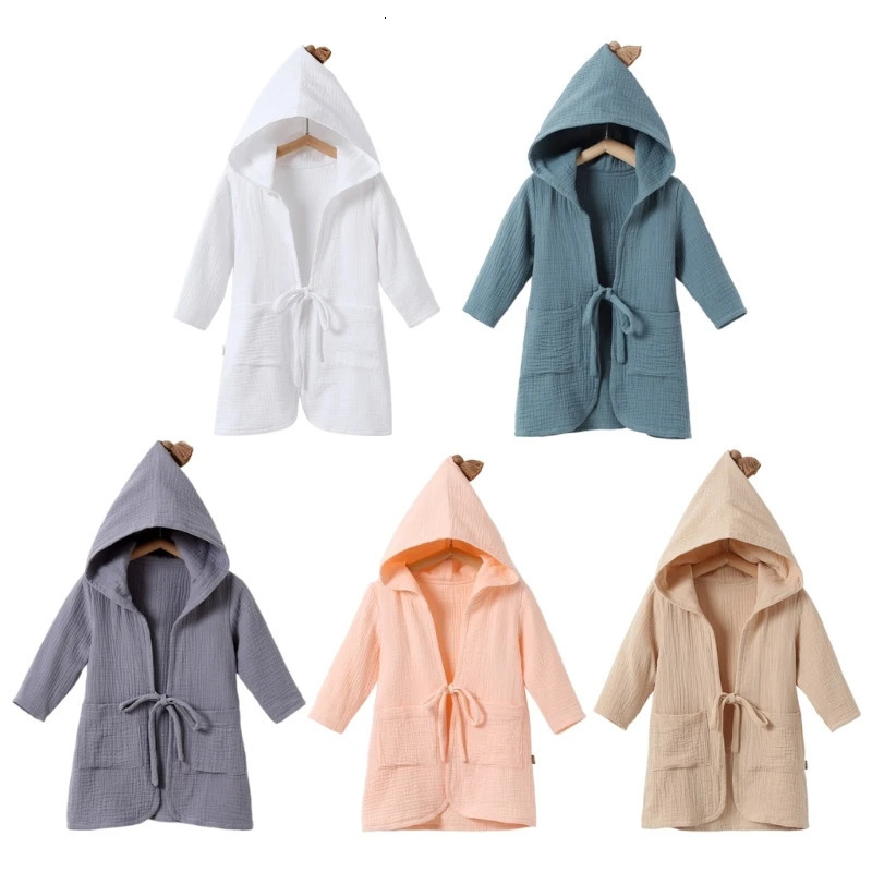 Cosy Cotton Kids Hooded Bathrobe Solid Color Comfortable Bath Towel Poncho Cloak for Bath Hour Swimming Pool 250114
