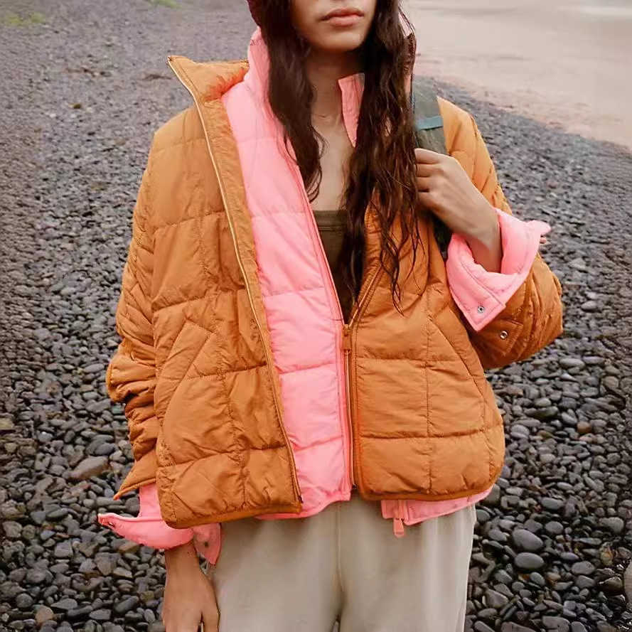 Autumn Winter New Womens Lightweight Zipper Compressible Cotton Suit Short Down Jacket Coat Womens Leather Womens Jacket 241209