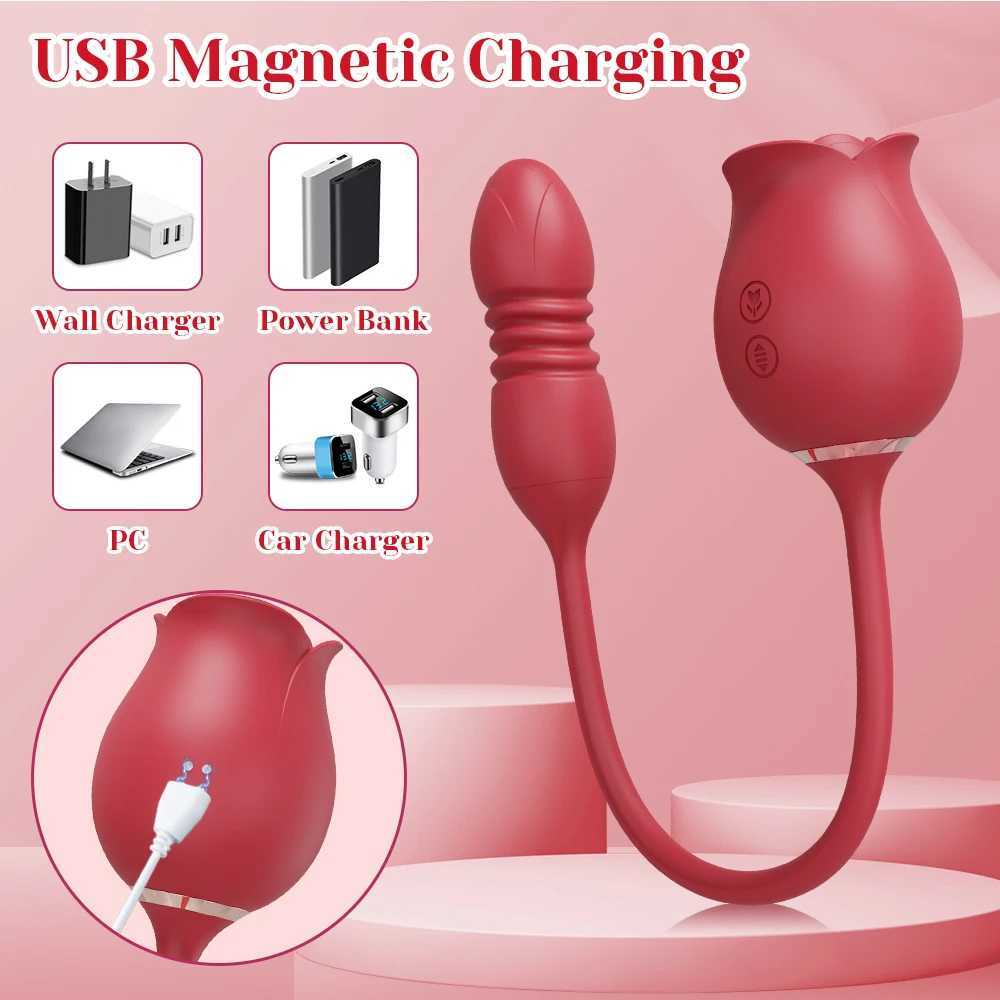 Rose-Sucking Vibrator for Women Clit Clitor Stimulator G Spot Thrusting Dildo Vibrating Female Masturbator Massage Adult Sex Toy W250117