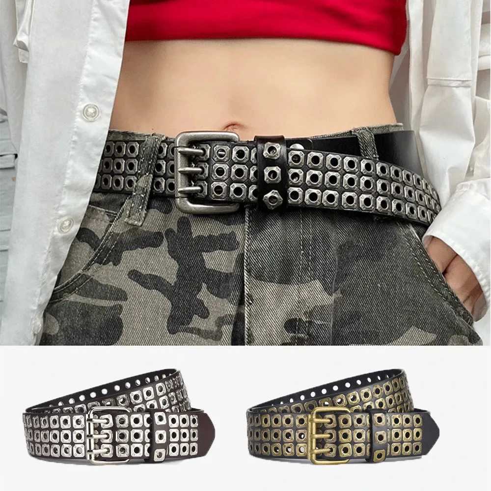 3.8cm Width PU Leather Belt With Metal Rivet Design For Unisex Punk Style Trouser Jeans Belt 3 Pin Buckles Waistband Goth Belt W250120