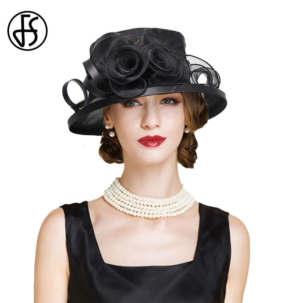 FS Flat Top Sun Visor Hats For Women Flower Elegant Wedding Bridal Tea Party Millinery UV Protection Derby Cap Female Hat 250118
