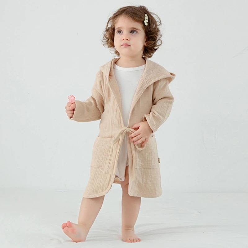 Cosy Cotton Kids Hooded Bathrobe Solid Color Comfortable Bath Towel Poncho Cloak for Bath Hour Swimming Pool 250114