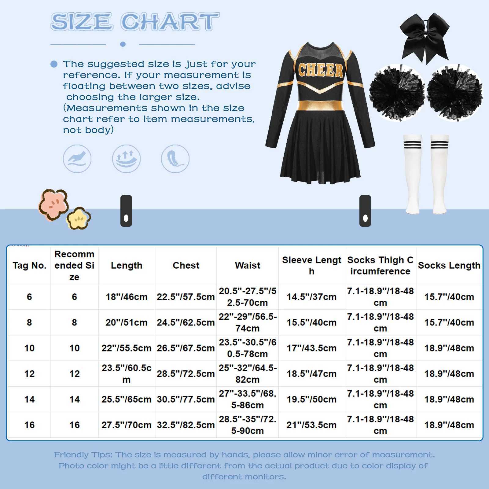 Kids Girls Cheer Leader Costume Outfit Carnival Dance Party Cheerleading Uniform with Pom Poms Stocks Schoolgirl Cheer DancewearW250121