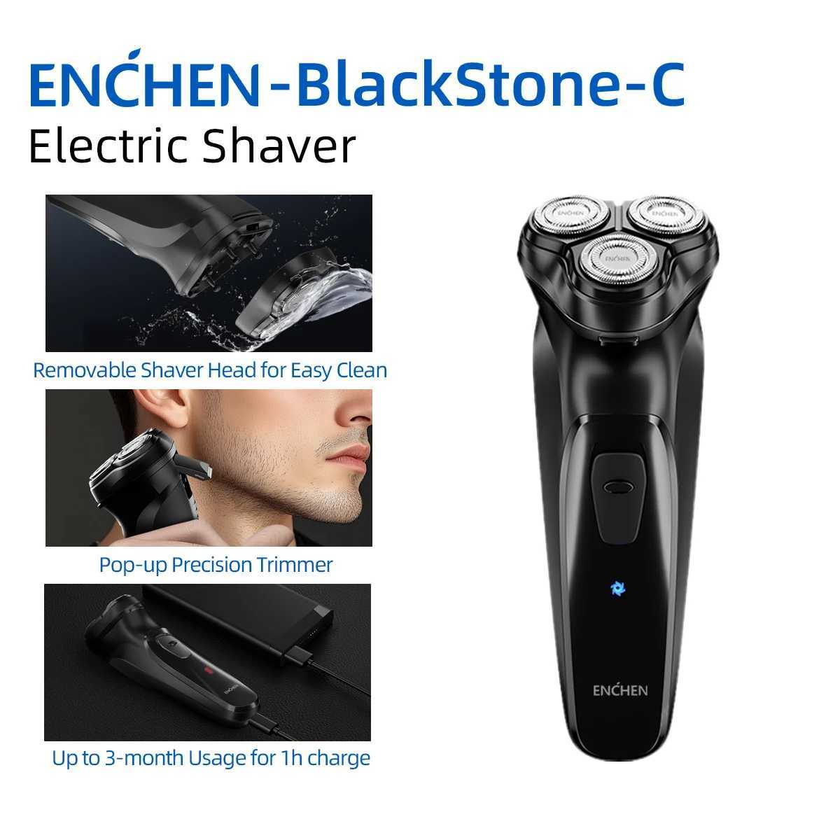ENCHEN Electric Shaver Razor Beard Trimmer Hair Trimmer Rotary 3D Floating Portable Shaving Mane Shaver for Men BlackStone-CW250117