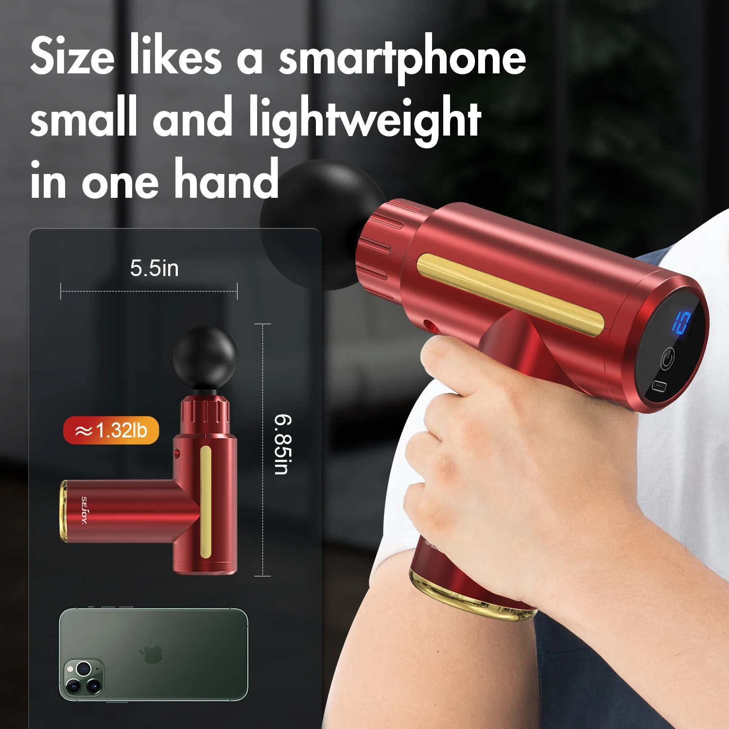 Portable Fascia Gun Deep Tissue Massage Adjustable Speed Equipment with LED Touch Screen 4 Replaceable Heads 250108