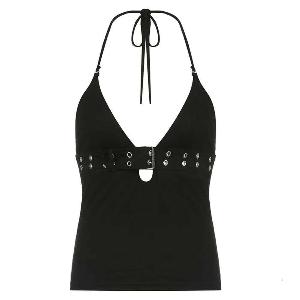 Y2k Bandage Crop Tops Women Black Backless Top Lace Up Cute Party Beach Summer Sweats Retro Basic Mini Vest Edgy Punk Clothes 250116