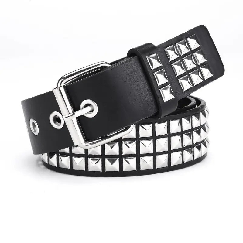 2024 Square Bead Rivet Belt Metal Pyramid Men and Women Punk Hardware Jeans Y2K Womens Belts 250114