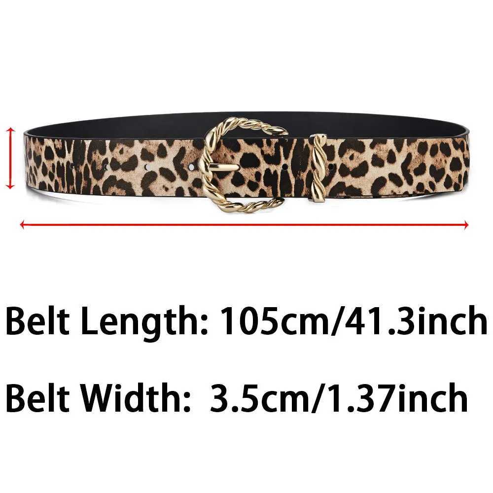 1 new womens belt retro leopard print belt trend gold alloy buckle belt PU belt womens belt W250120
