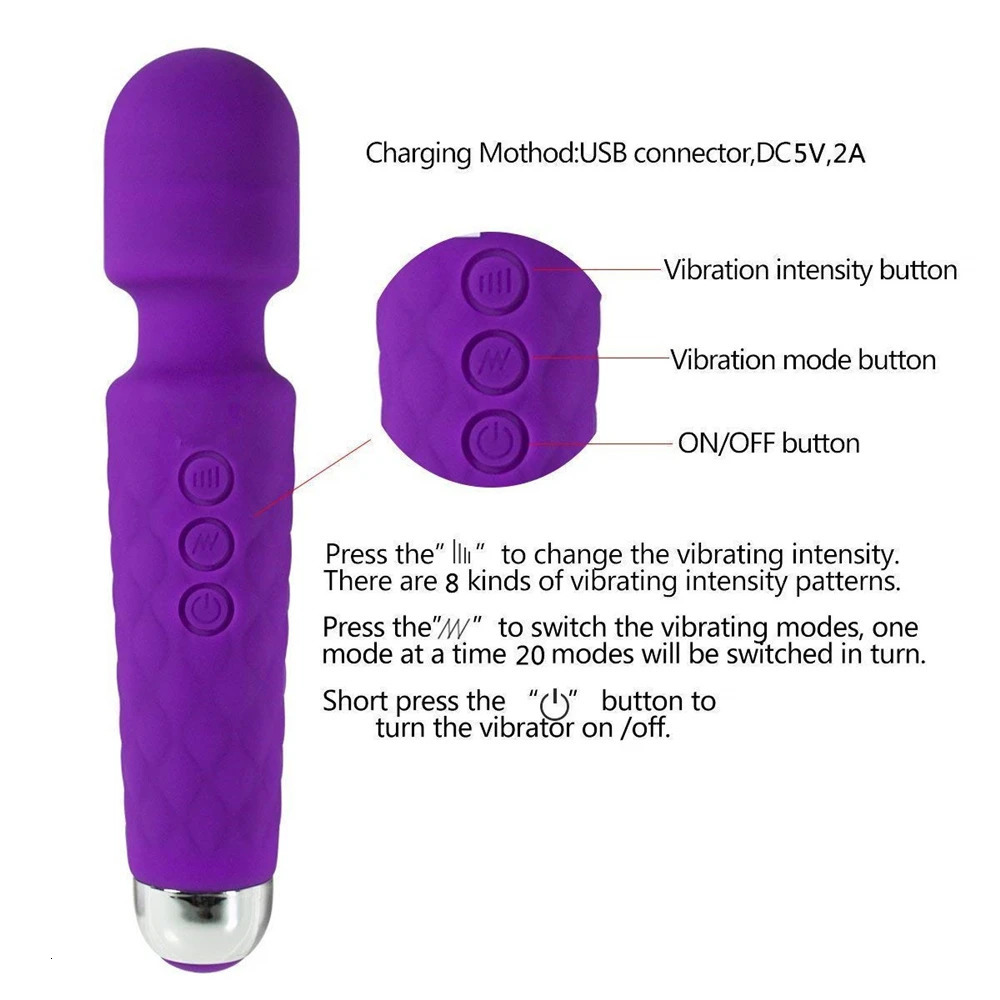 20 Modes Powerful AV Vibrators Rechargeable Magic Wand Massager Clit Massage Female Masturbation Silent Adult Sex Toys for Women 250114