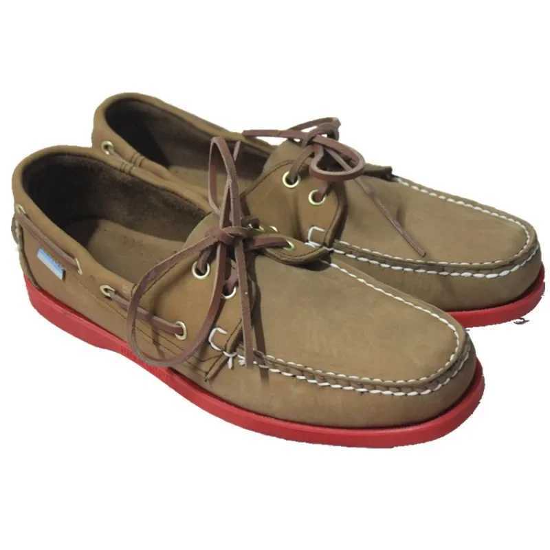 2025Mens Genuine Suede Leather Driving ShoesDocksides Classic Boat ShoesFi Design Flats Loafers For Men Women Wine RedXJ250118