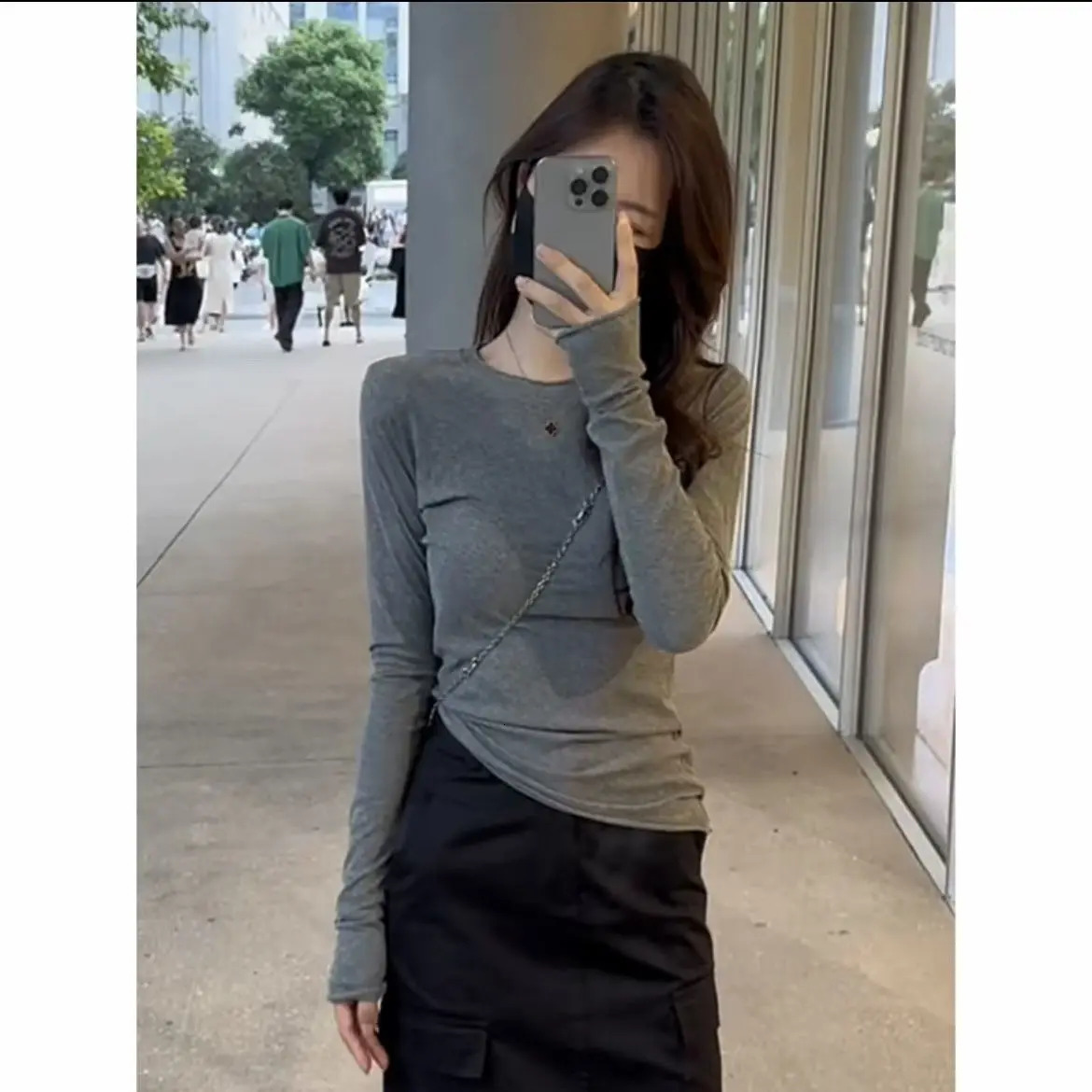 Round Neck Solid Long-sleeved T-shirt Early Autumn Tight-fitting Slim Tops Bottoming Shirts Women Style 250109