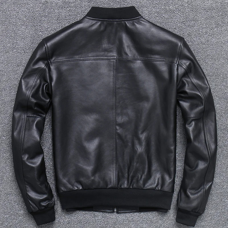Black Aviation Genuine Leather Bomber Jacket Men Pilot Sheepskin Real coat short Slim business jacket leather 241227