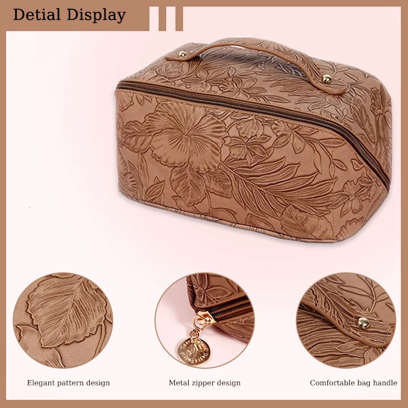 Multifunctional Pu Leather Cosmetic Bag With 3D Pressed For WomenS Outdoor Travel Makeup Bag Skincare Bag Gifts Makeup Bag250114