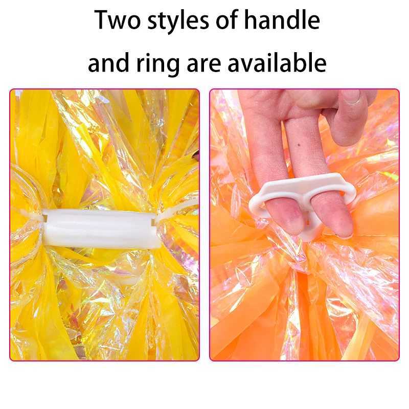 PC Plastic Handle Metallic Shine Streamer Pompoms Cheerleading Cheering Pom Ball Cheering Dance Decorator Club Sport SupplyW250121