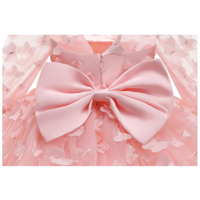 Baby Girl Dress Toddler Birthday Party Costume Long Sleeve Butterfly Sweet Princess Dresses Spring Summer Gauze Pink Midi Dress 250120