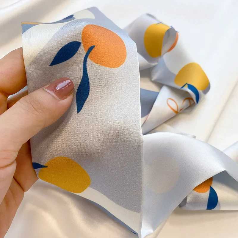 Long Skinny Hair Scarf For Women Fashion Fruit Print Kerchief Cute Headband Silk Satin Neck Scarfs 7*130cm Band Bag Scarves 2023 W250118
