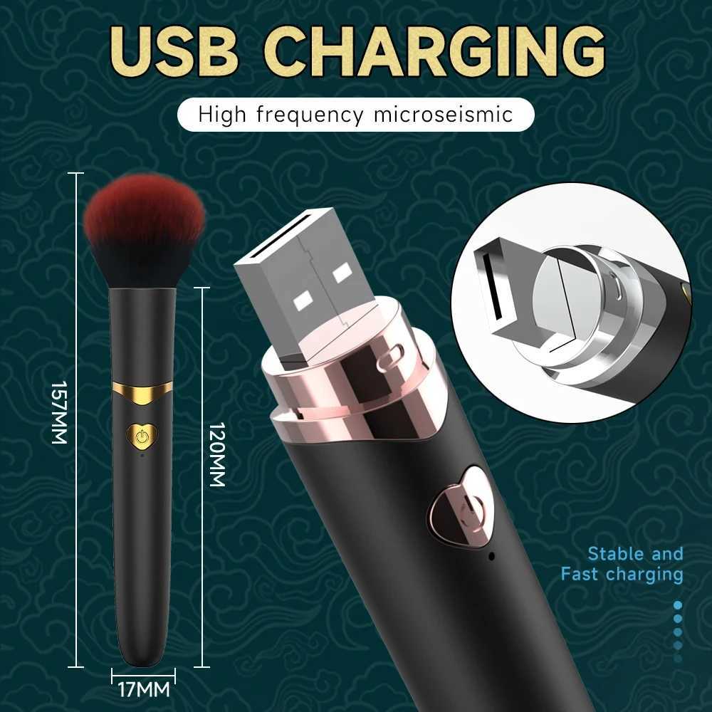 Vibrating Makeup Brush Massager Strong Shock Female Orgasm Clitoral Stimulator 7 Speed AV Wand Vibrator Adult Sex Toys for Women W250117