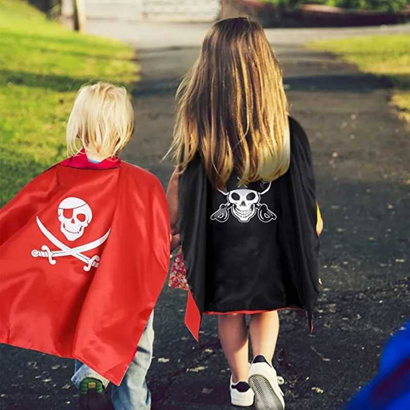 Boy Party Clothes Skull Pirate Cape Cosplay Costume Childrens Pirate Cloak Hat Toy Set Halloween Birthday Party Gifts W250117