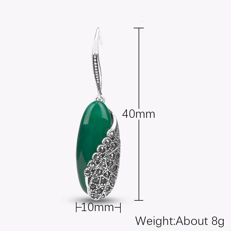 Jade Angel Natural Green Chalcedony Earrings Vintage 925 Sterling Silver Pendant Delicate Womens Earrings 250120
