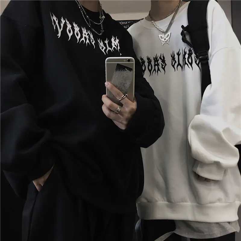 Black White Sweatshirts Grunge Punk Harajuku Streetwear E-girl Letter Wings Graphic Gothic Men Hoodie Y2K Aesthetic Pullover W250117