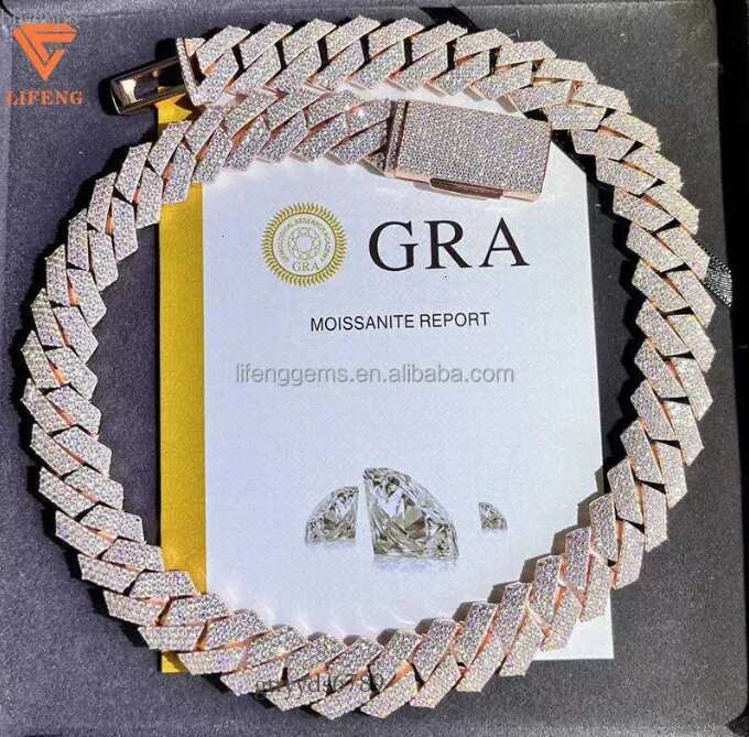 Fashion Design Solid Sier Gra Moissanite 18mm 20mm Wide Iced Out Pendant Necklace Cuban k Chain for Rapper