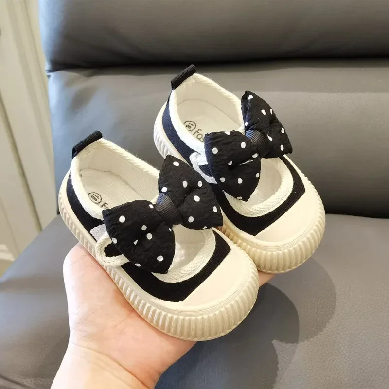 Girls Fashion Shoes Canvas Sneaker Kids Polka Dot Bow Princess Flats Breathable Baby Student Soft Sole Casual Spring 250115