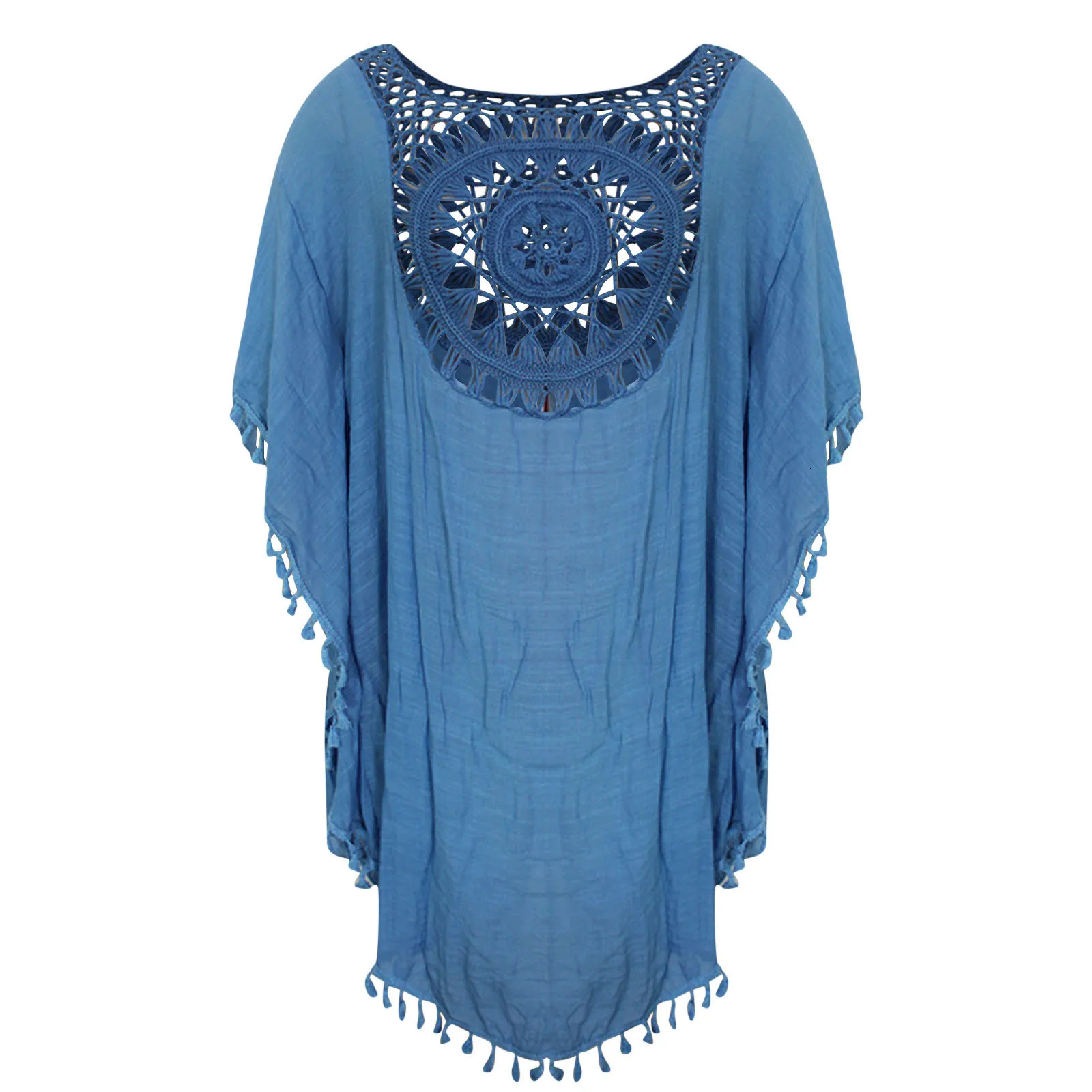 Crochet Bikini Tunic Women Lace Tassel Beach Dress CoverUps Casual Loose Boho Cardigan Kimono Summer Swimwear 250120