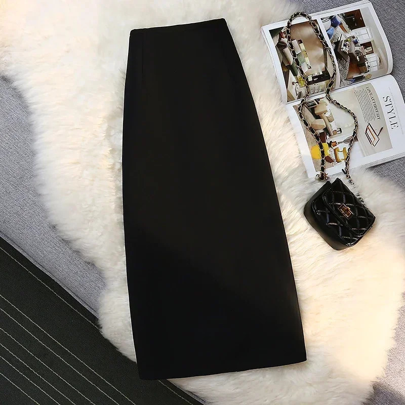 Fashion Elegant Formal Skirts Women Autumn High Waist Drape Suit Long Brown Skirt Zipper Female 250118